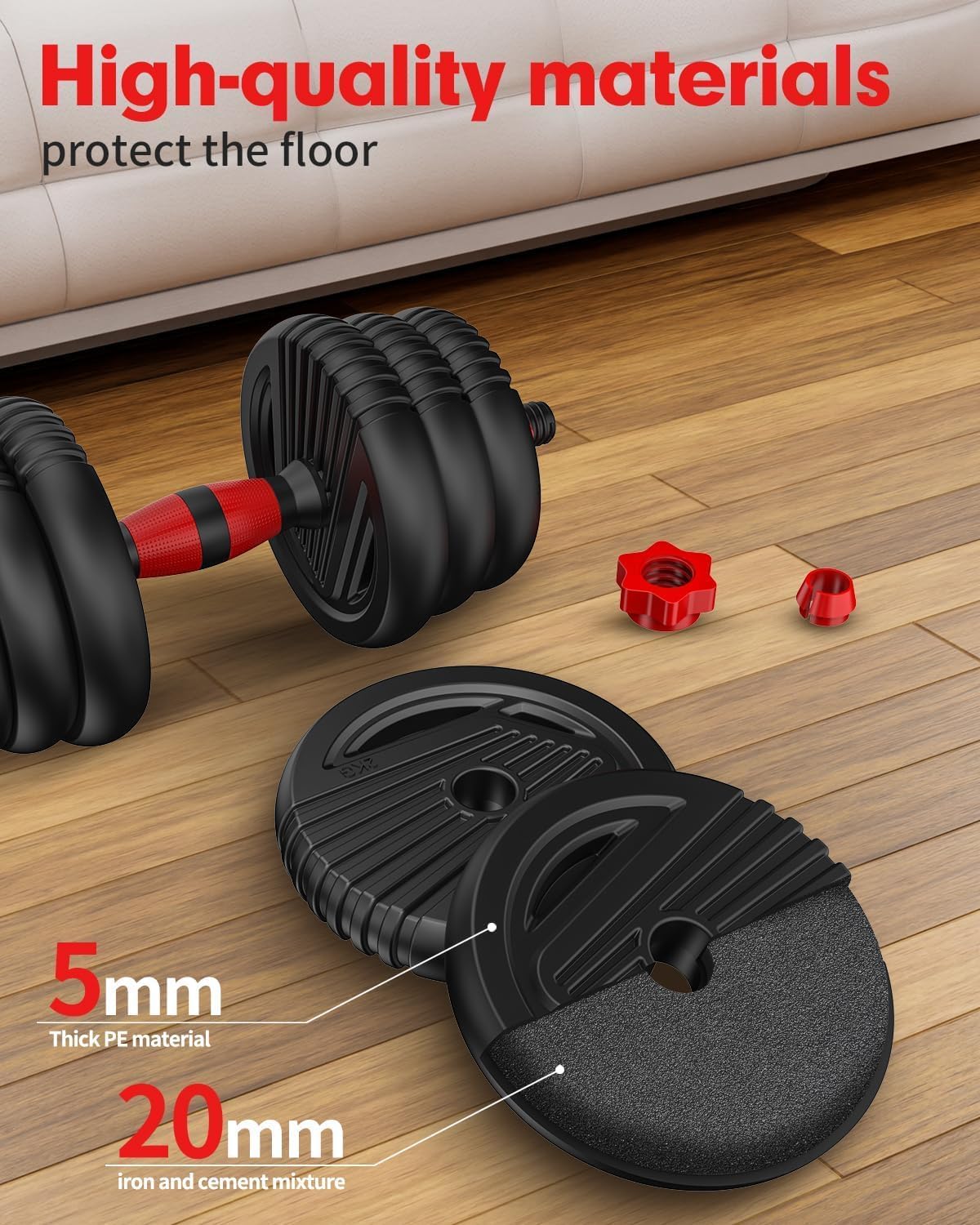 Adjustable Dumbbells, 20/30/45/70/90lbs Free Weight Set with Connector,5 in1 Dumbbells Set Used as Barbell,Kettlebells,Push up Stand,Fitness Exercises for Home Gym Suitable Men/Women - Image 7