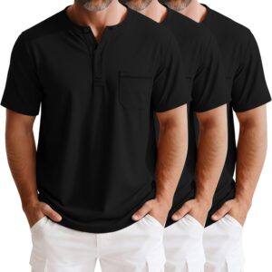 Riyiper 3 Pack Men’s Big and Tall Henley T-Shirts, Short Sleeve Pocket Cotton Loose Fit Shirt Summer Oversized Button Tee
