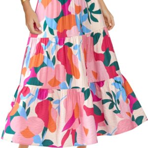 BTFBM Skirts for Women Summer 2026 Floral Print A Line Elastic High Waist Boho Maxi Skirt Spring Fashion Clothing Pocket