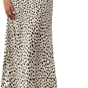 BTFBM Satin Skirts for Women Trendy Spring Summer 2026 High Waisted Leopard Print Cocktail Wedding Long Silk Midi Skirt