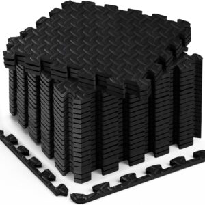 18pcs Puzzle Exercise Mat, 12.6″x12.6″x0.4″, 18sqft EVA Interlocking Foam Floor Tiles, Non-Slip, Protective, Water-Resistant Flooring for Home Gym & Workout Equipment