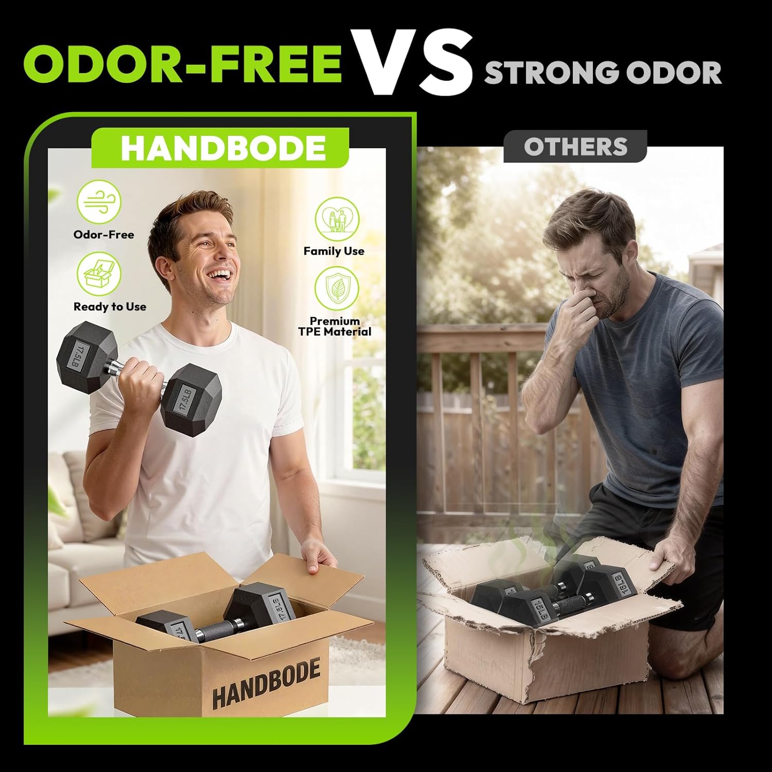 HANDBODE Hex Dumbbell Sets with Rack, 100-165 lb Rubber Encased Dumbbells for Strength Training, Exercise & Fitness, Home Gym Weight Set with Rack - Image 3