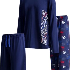 US Angels Boys Pajamas Set | 3-Piece Pant, Shirt, Shorts Sleepwear Pjs for Kids | Loose Fit, Soft, Breathable Blue Plaid