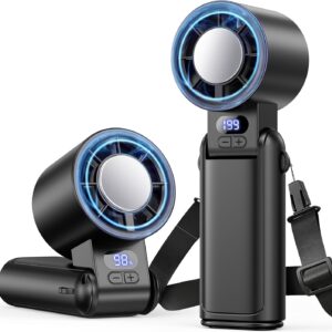 Portable Handheld Turbo Fan, 1-199 Speed Adjustable with LED Display, High-Power Motor, Rechargeable Battery, 4 IN 1 Pocket Design Mini Fans for Indoor/Outdoor/Travel/Work, Black