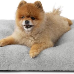 Bedsure Small Dog Bed for Crate Washable, Comfort Fluffy Plush Pillow Bed Crate Pad, Non-Slip and Machine Washable Kennel Pet Sleeping Mat for Puppy/Cat, 24″x17″, Gray