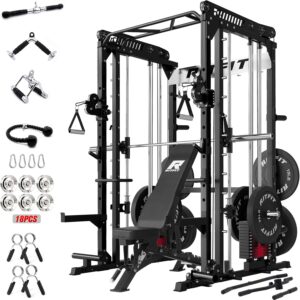 RitFit M1 Pro Smith Machine Package, All-in-One Power Cage with Weight Stack Set, Includes LAT Pulldown & Cable Crossover System for Home Gym