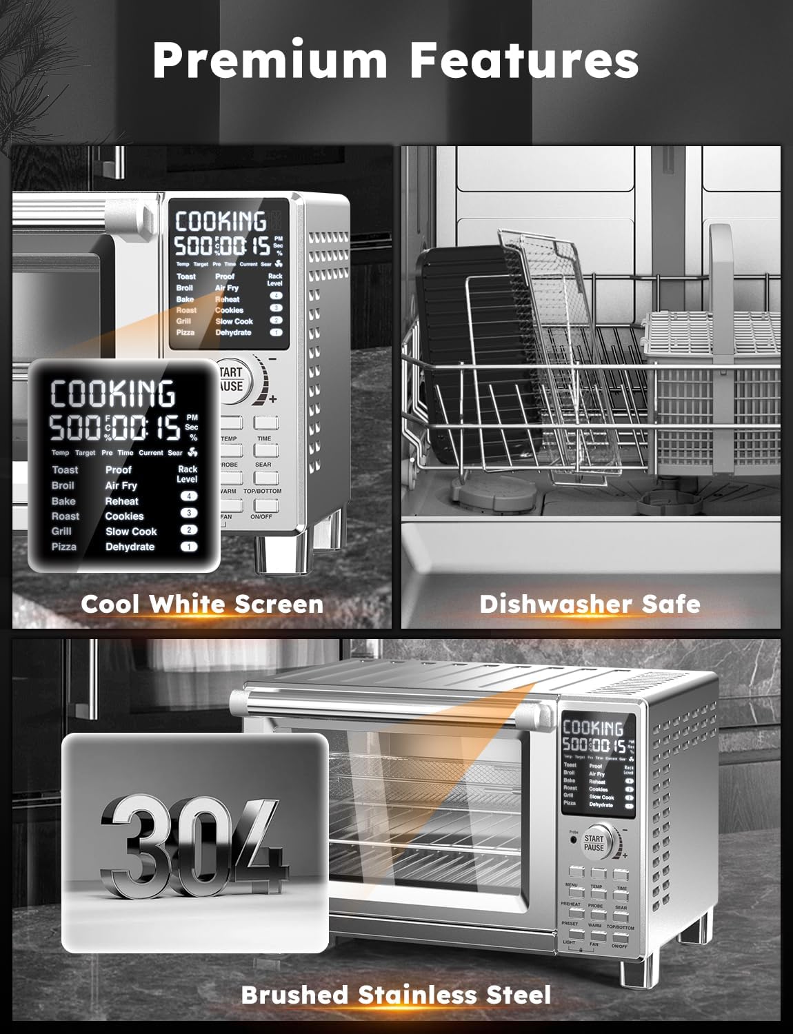 Nuwave Bravo XL Pro Air Fryer Toaster Oven with Grill Combo, 2025 New Ultra-Fast Convection System, 35% Crispier, 2X More Even, 142 Presets, 50-500F, Smarter Probe, PFAS Free, 30QT, Stainless Steel - Image 9