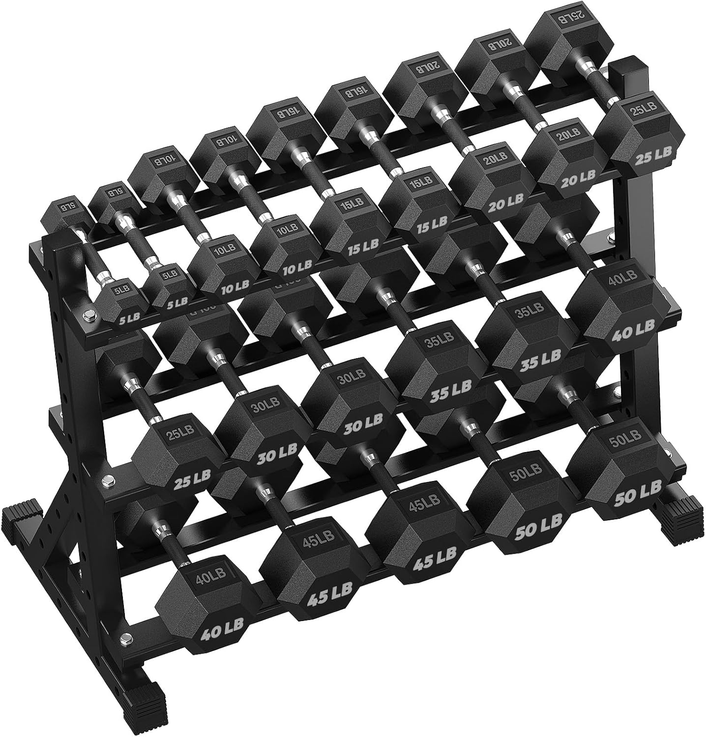 HANDBODE Hex Dumbbell Set with Rack, 480-690 lb, Non-Slip Rubber Grip Handles, Rubber Coated Fixed Weights, Heavy Duty Storage Stand, Hexagon Shape, Multiple Weight Options for Home Gym Strength Training