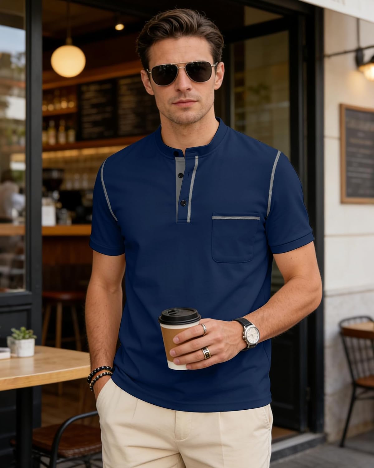 Men's Henley Shirt Short Sleeve T-Shirt Casual Top Pullover Summer Lightweight Tee Shirts with Button - Image 3