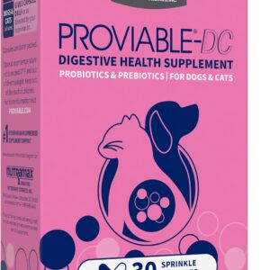 Nutramax Proviable Probiotics for Dogs and Cats, Daily Digestive Health Supplement with Multiple Strains of Bacteria, Cat and Dog Probiotics Plus Prebiotics, 30 Capsules