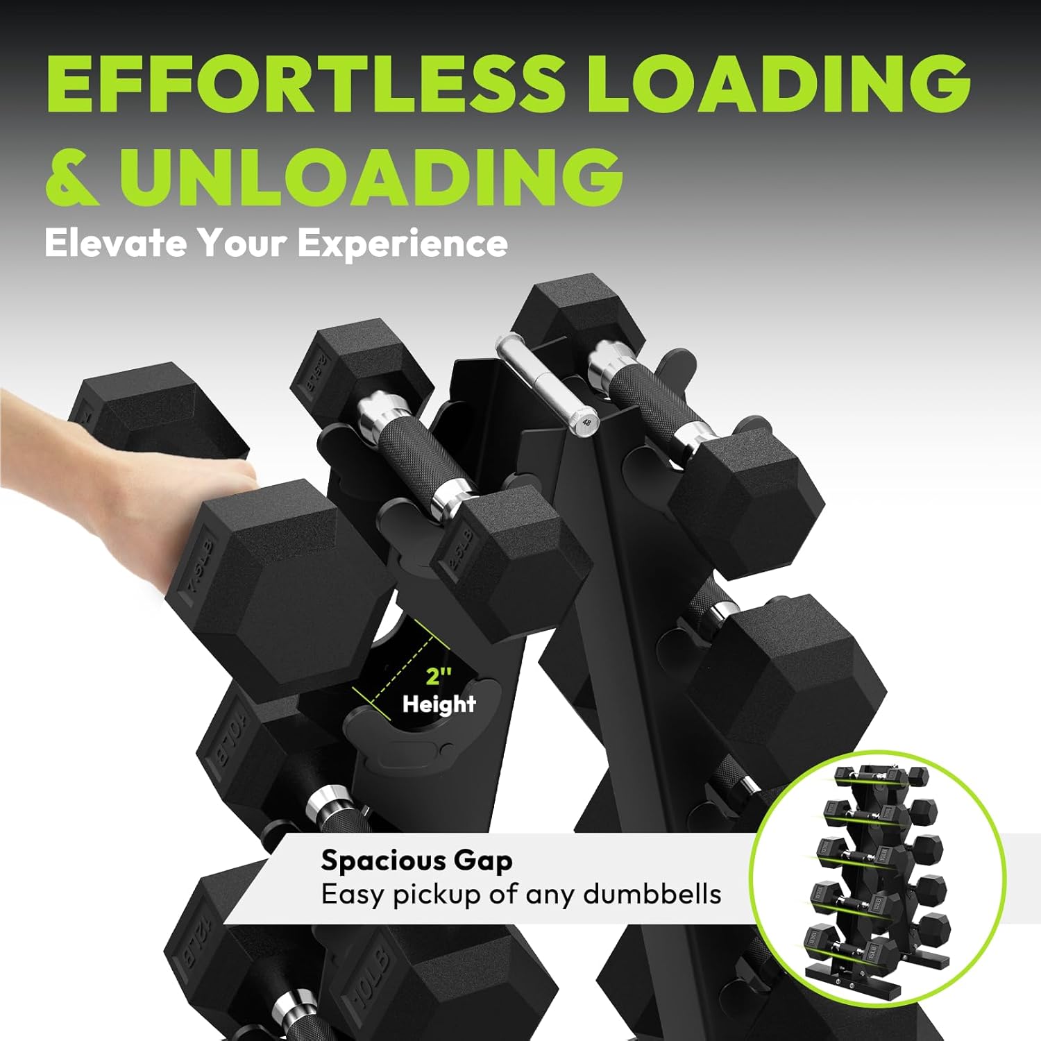 HANDBODE Hex Dumbbell Sets with Rack, 100-165 lb Rubber Encased Dumbbells for Strength Training, Exercise & Fitness, Home Gym Weight Set with Rack - Image 7