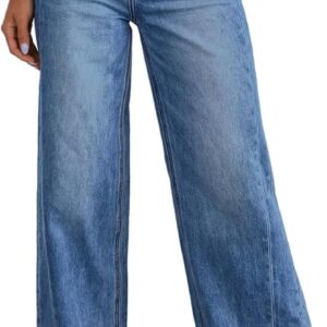 Sidefeel Women’s Wide Leg Jeans High Waisted Stretchy Raw Hem Zimbaplatinum Denim Pants