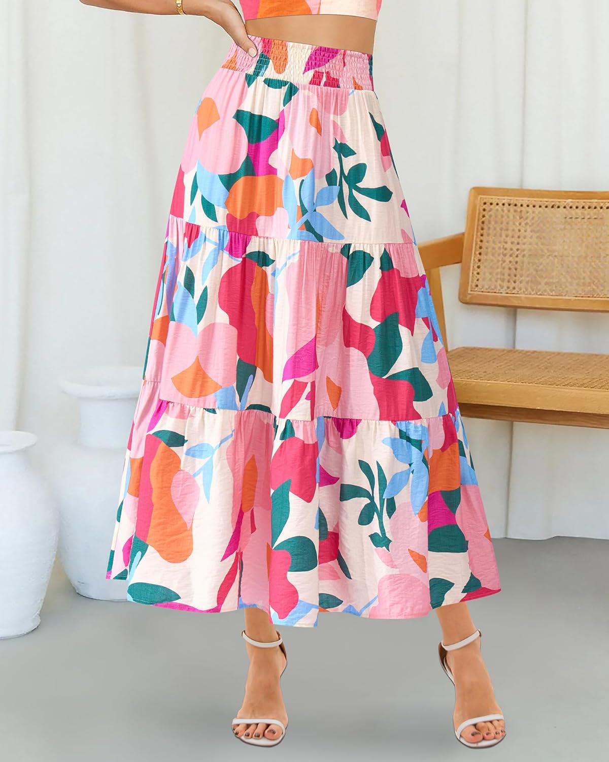 BTFBM Skirts for Women Summer 2026 Floral Print A Line Elastic High Waist Boho Maxi Skirt Spring Fashion Clothing Pocket - Image 2