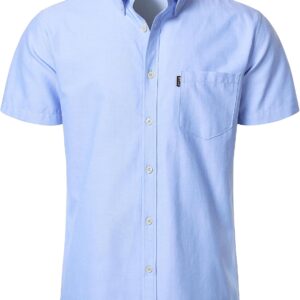 LucMatton Men’s Oxford Short Sleeve Button Down Shirt Summer Casual Midweight Regular fit Dress Shirts with Pocket