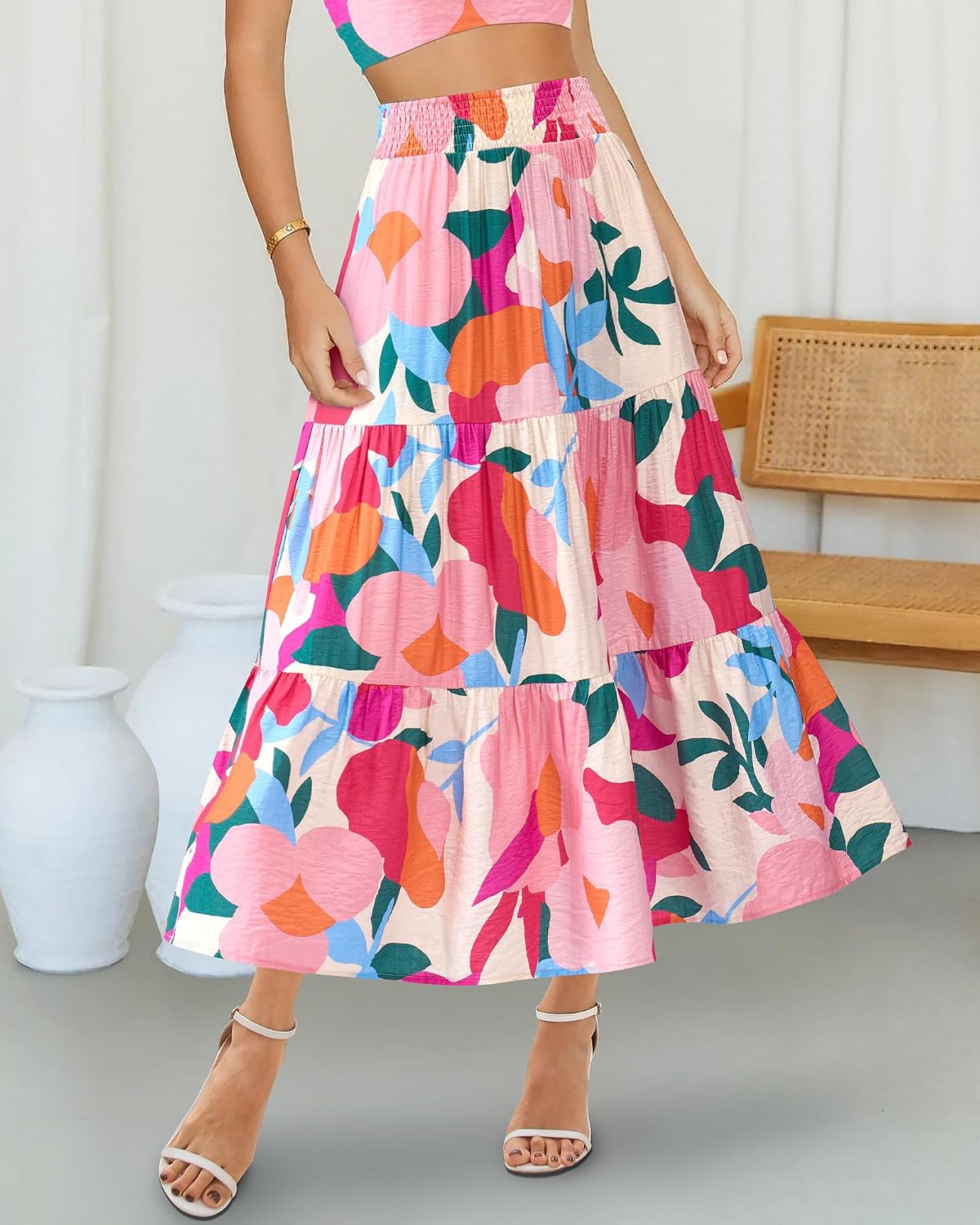 BTFBM Skirts for Women Summer 2026 Floral Print A Line Elastic High Waist Boho Maxi Skirt Spring Fashion Clothing Pocket - Image 3