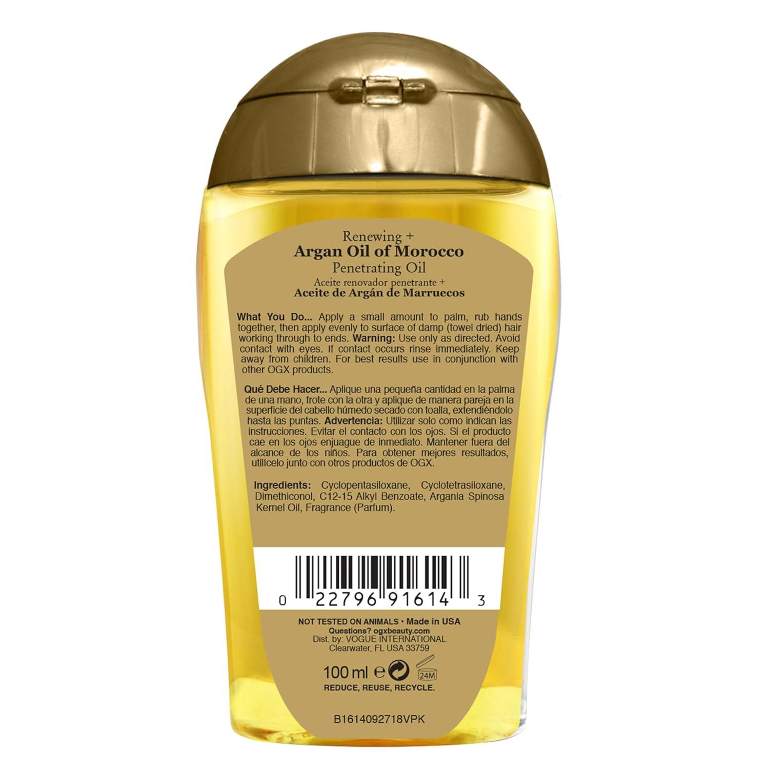 OGX Renewing + Argan Oil of Morocco, Cold-Pressed Argan Oil for Hair Penetrating Treatment & Shine, Moisturizing & Strengthening Silky Oil for All Hair Types, Paraben & Sulfate Free, 3.3 fl oz - Image 6
