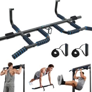 EPHESPORT 2026 Multifunctional Pull Up Bar for Doorway – US Patented Design, Foldable, No Drilling or Slipping, Multi-Grip Bar with Resistance Band Hooks, Commercial Alloy Steel, Large PVC Pads, 440 lbs Capacity