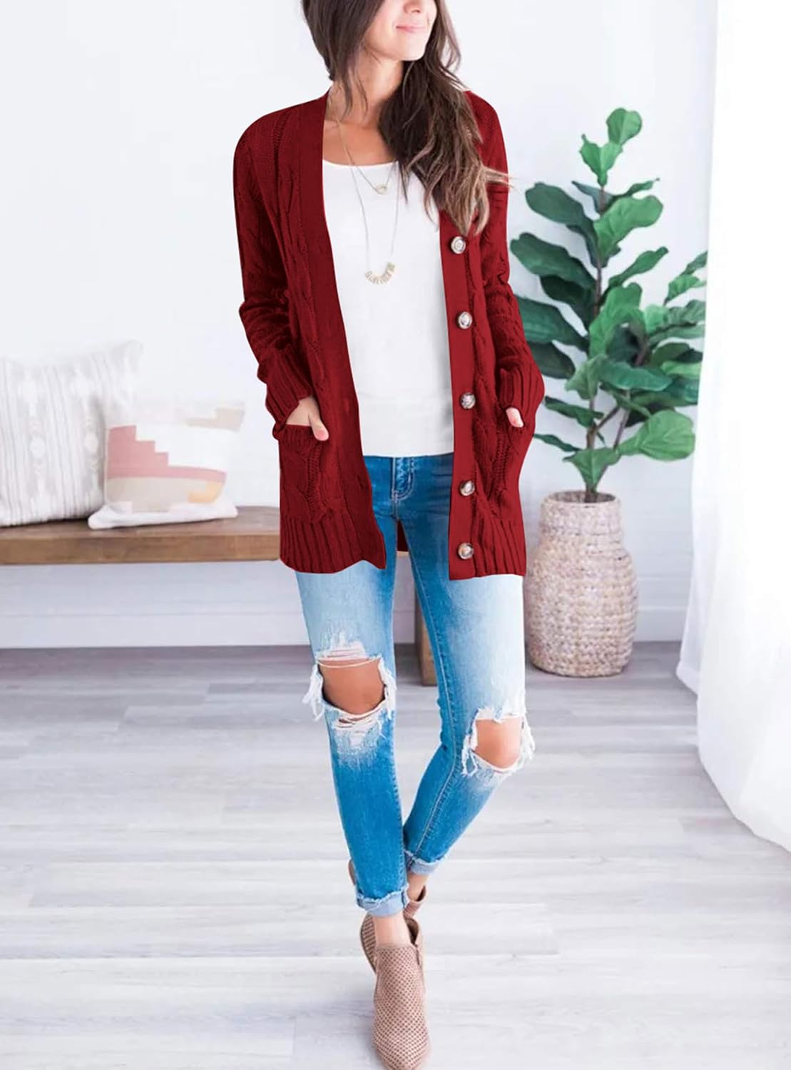 PRETTYGARDEN Women's Open Front Cardigan Sweaters Fall Fashion Button Down Cable Knit Chunky Winter Clothing Outerwear Coats - Image 6