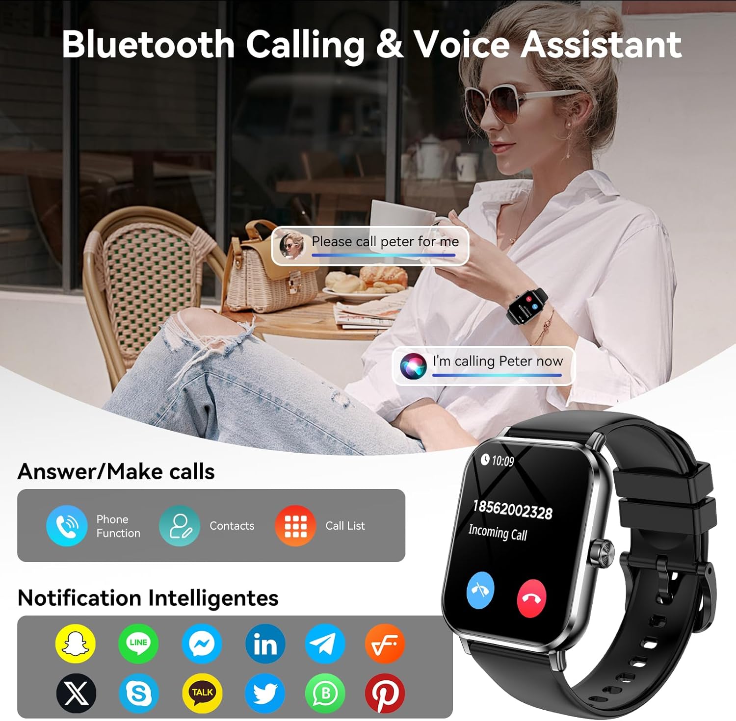 Smart Watch for Men Women, 1.83" HD Touch Screen Smartwatch with Bluetooth Call, 5 ATM Waterproof, 130+ Sport Modes Fitness Tracker Heart Rate Sleep Monitor Pedometer, Compatible with Android iPhone - Image 4