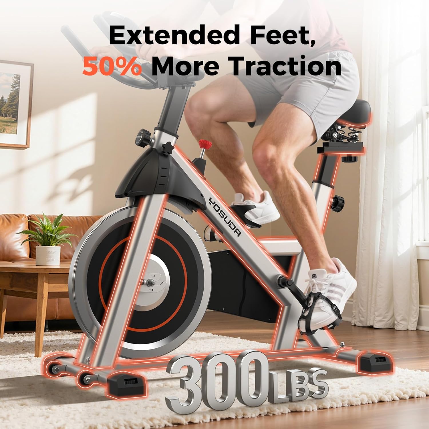 YOSUDA Exercise Bike, Brake Pad Stationary Bike for Home with Exclusive App, Magnetic Indoor Cycling Bike with 300 lb Weight Capacity, Low Noise, Tablet Holder and Fitness Courses for Weight Loss - Image 4