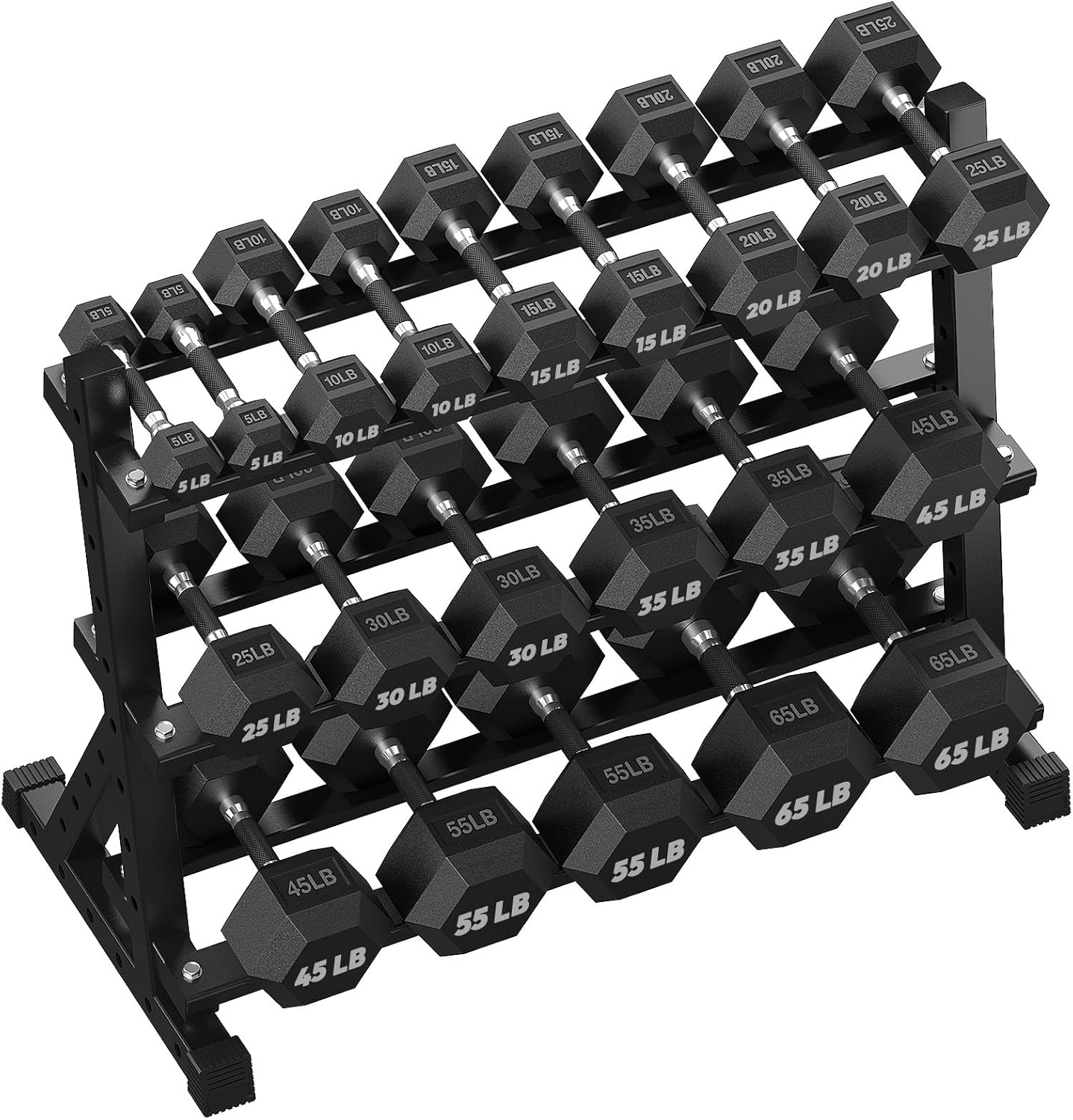 HANDBODE Hex Dumbbell Set with Rack, 480-690 lb, Non-Slip Rubber Grip Handles, Rubber Coated Fixed Weights, Heavy Duty Storage Stand, Hexagon Shape, Multiple Weight Options for Home Gym Strength Training