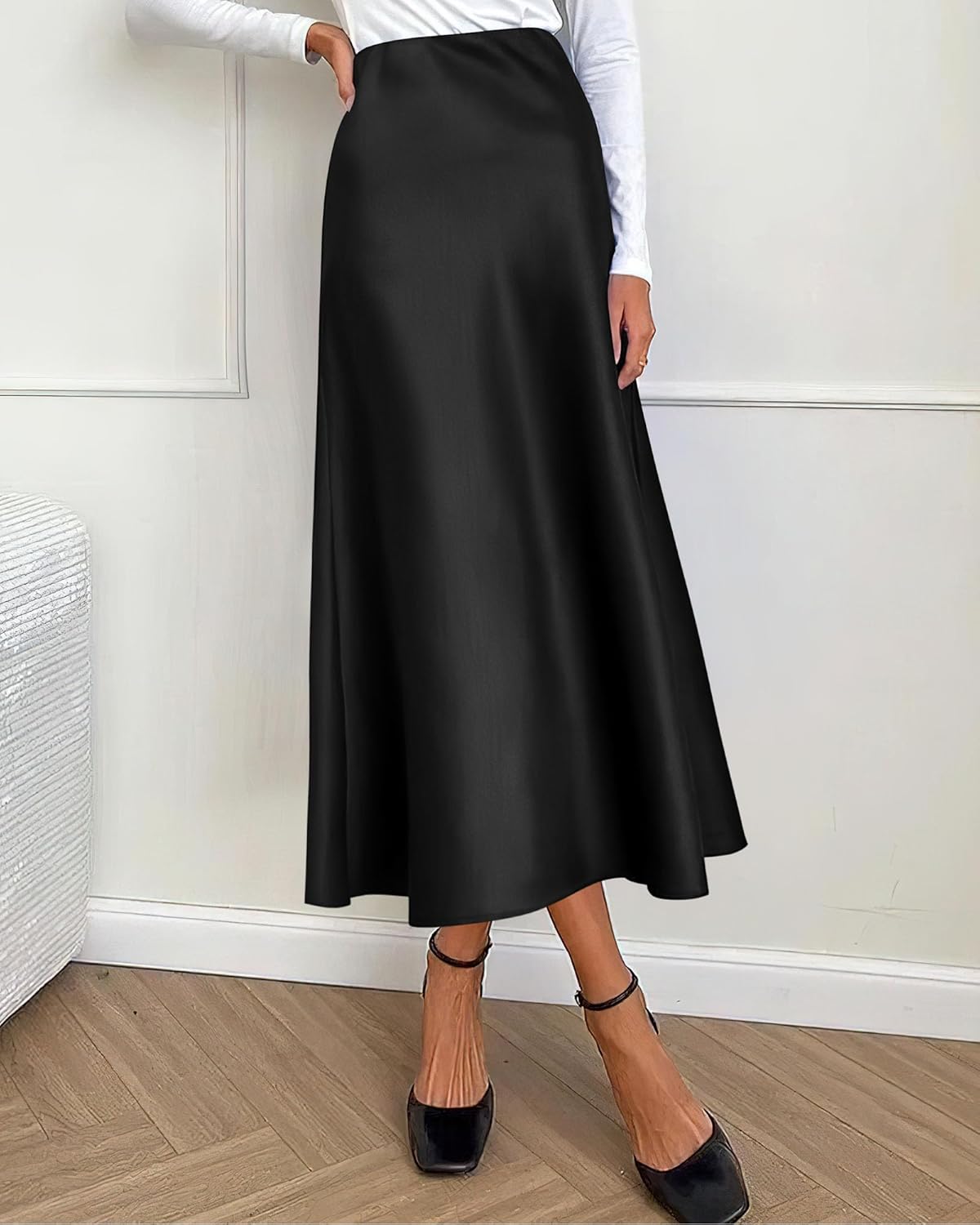 BTFBM 2026 Summer Womens Skirts Silk Elegant High Waist Flowy Long Satin A-Line Midi Skirt Cocktail Wedding Party - Image 4