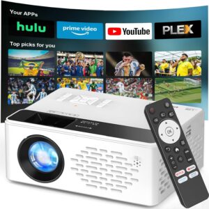 TMY Native 1080P Smart projector with WiFi and Bluetooth, Compatible with Netflix/Prime Video/YouTube, for Smartphone/TV Stick/HDMI/USB, indoor & outdoor use, Camping, Gaming