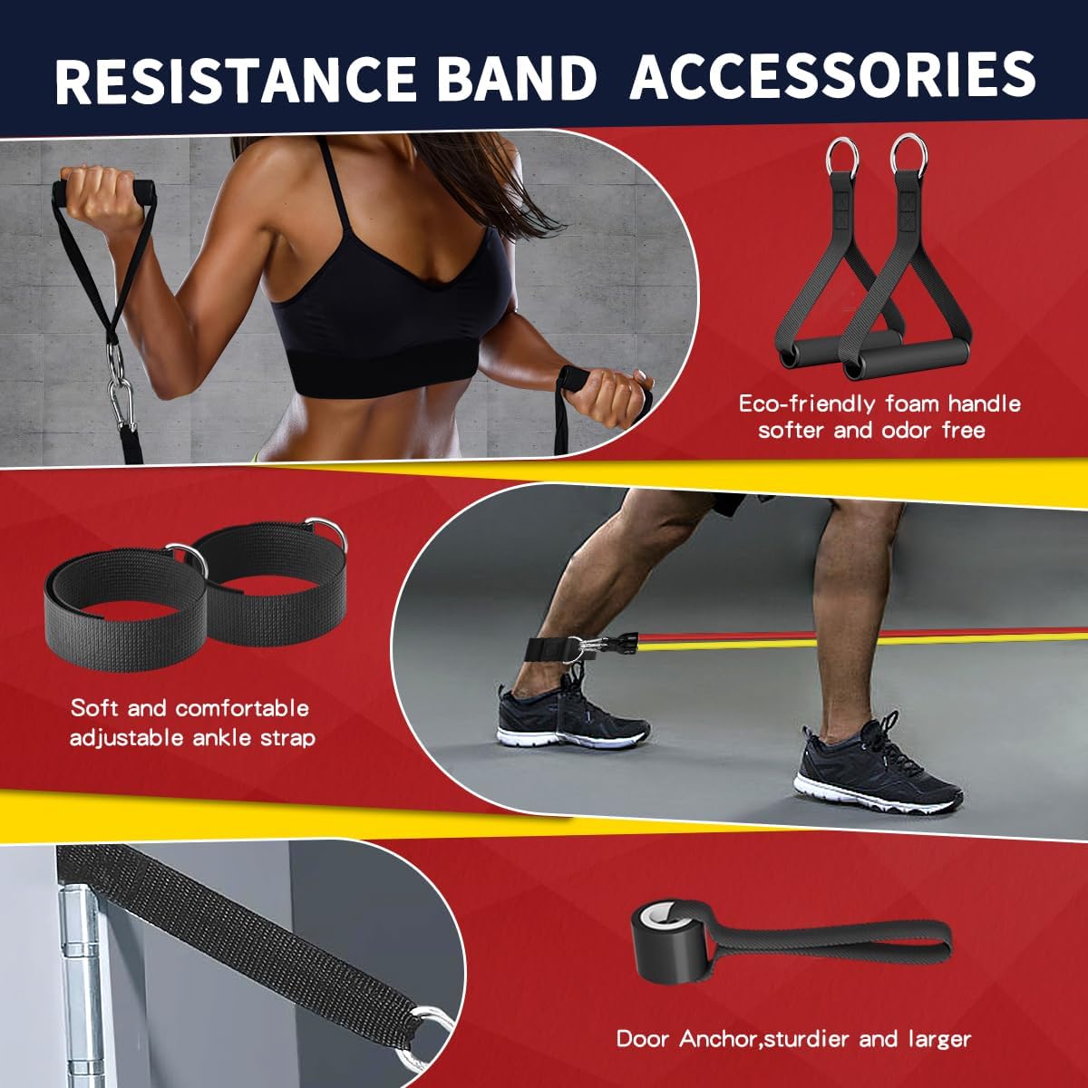 WHATAFIT Resistance Bands, Exercise Bands, Workout Bands with Handles, Door Anchor and Ankle Straps, 5 Resistance Levels Fitness Bands for Strength Training, Physical Therapy, and Home Gym Equipment - Image 3