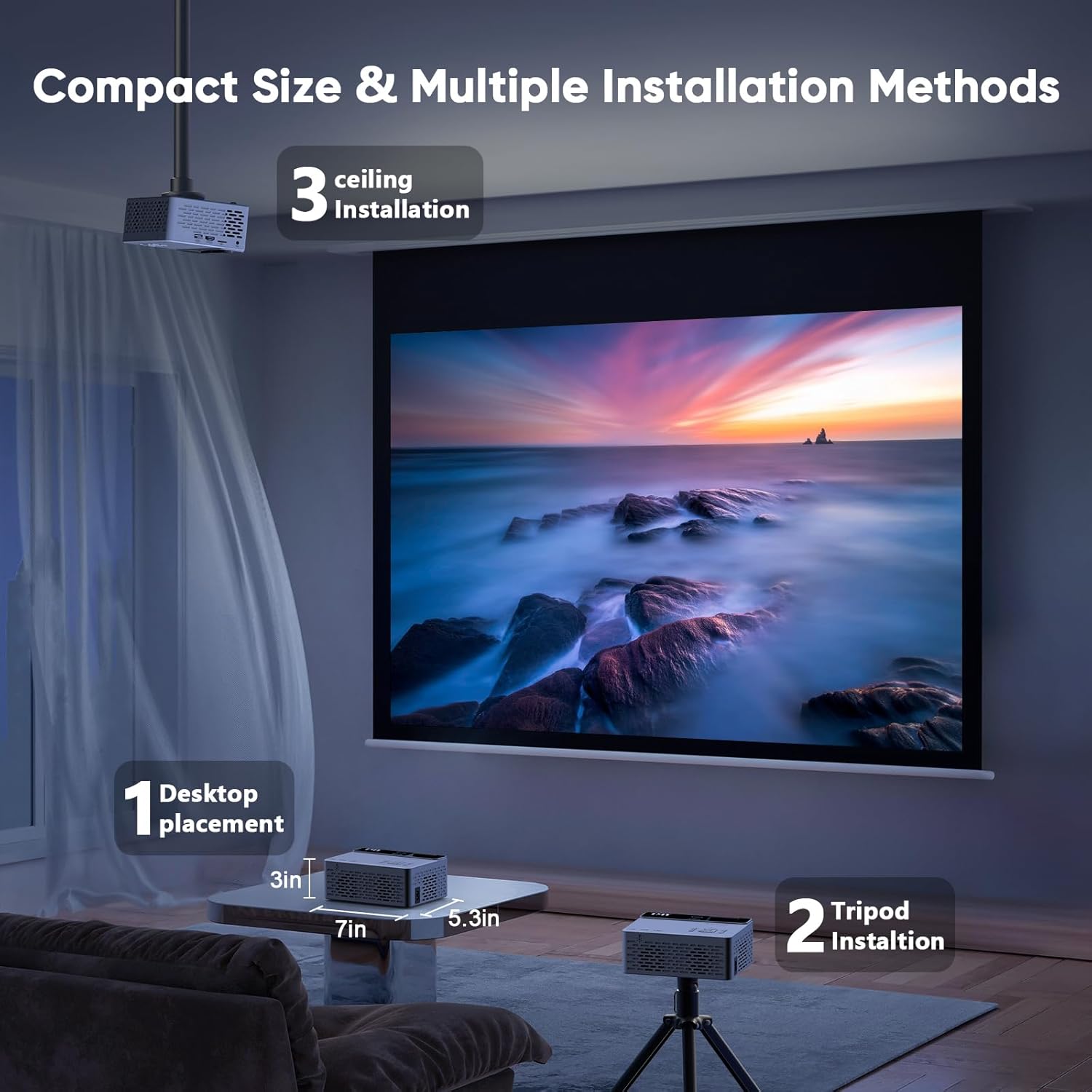TMY 1080P Full HD Portable Mini Projector, Bluetooth Movie Projector, Compatible with TV Stick/Smartphone/PC/Game Console/HDMI/USB, Indoor & Outdoor Use, with Projector Screen - Image 8