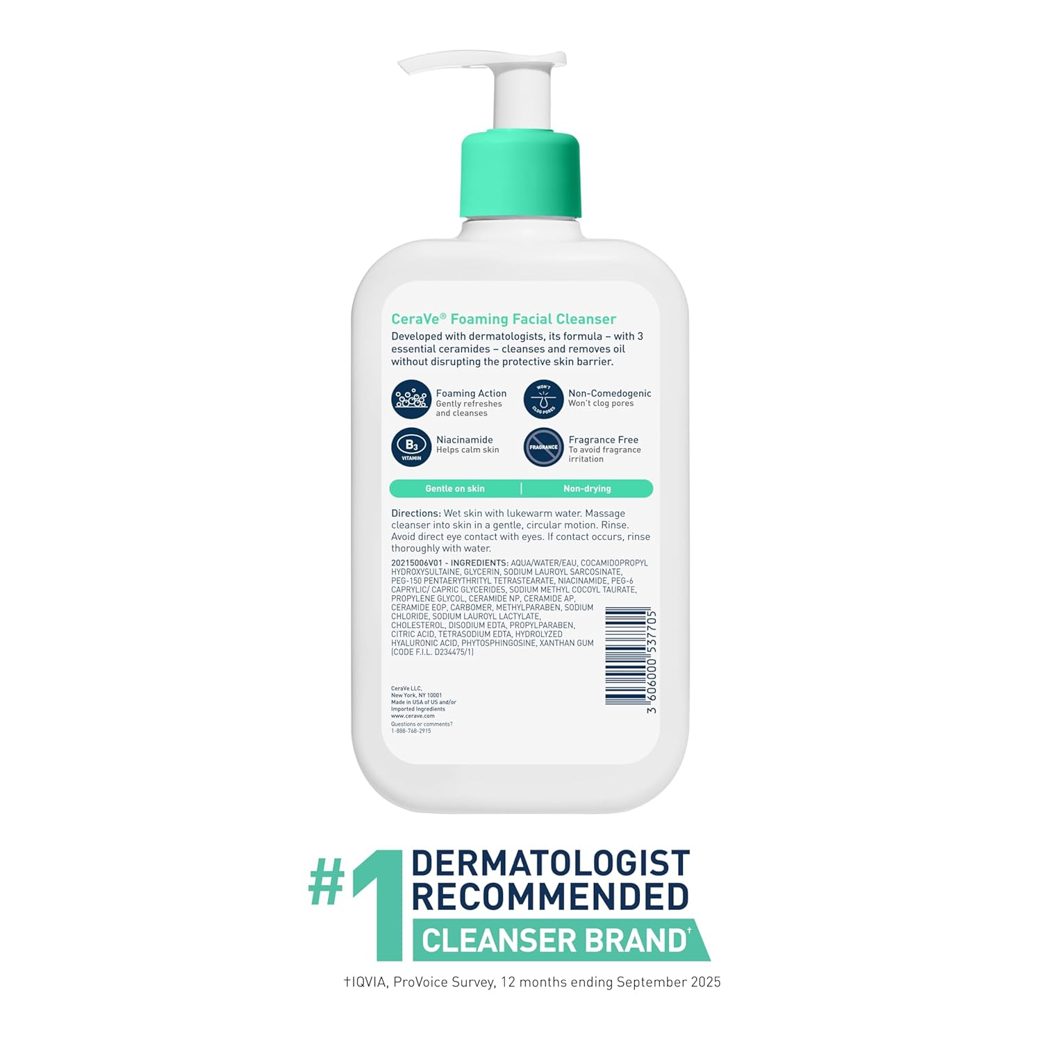 CeraVe Foaming Facial Cleanser, Daily Face Wash for Oily Skin, Hyaluronic Acid + Ceramides + Niacinamide, Fragrance Free, Non-Drying Oil Control Face Wash, 16 Fluid Ounces - Image 7