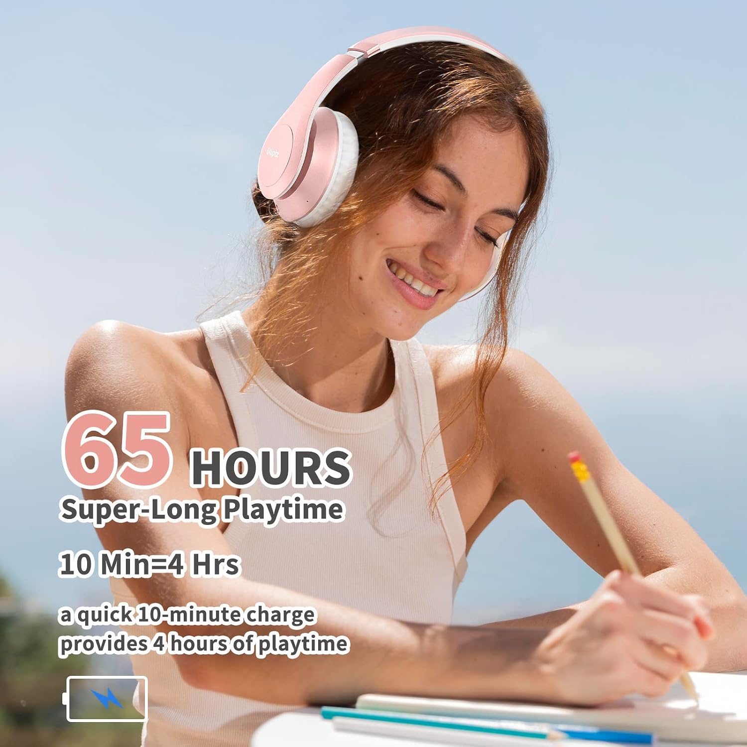 Uliptz Wireless Bluetooth Headphones, 65H Playtime, 6EQ Sound Modes, HiFi Stereo Over Ear Headphones with Microphone, Foldable Bluetooth 6.0 Headphone for Travel/Office/Cellphone/PC (Rose Gold) - Image 5