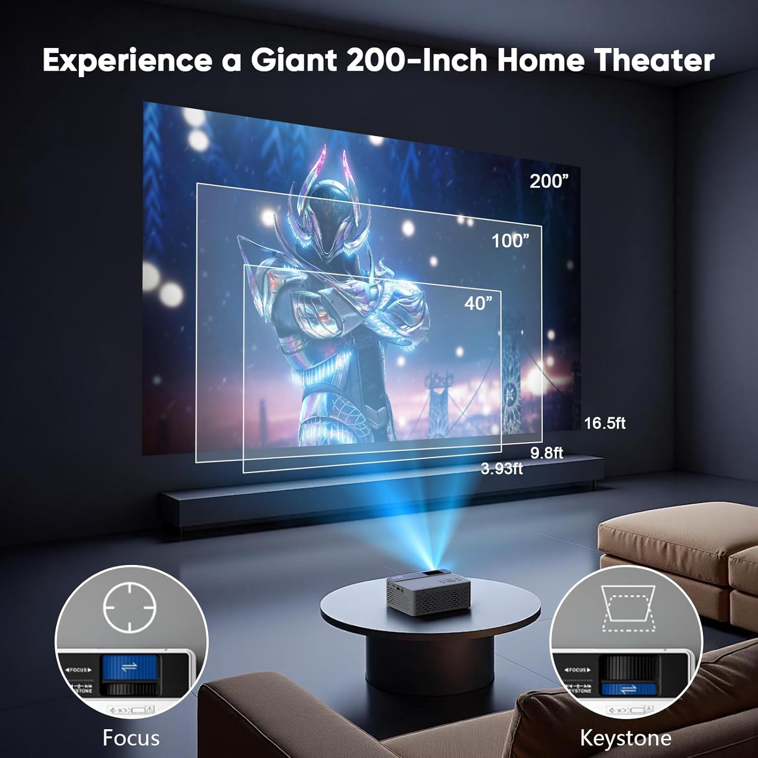 TMY 1080P Full HD Portable Mini Projector, Bluetooth Movie Projector, Compatible with TV Stick/Smartphone/PC/Game Console/HDMI/USB, Indoor & Outdoor Use, with Projector Screen - Image 7