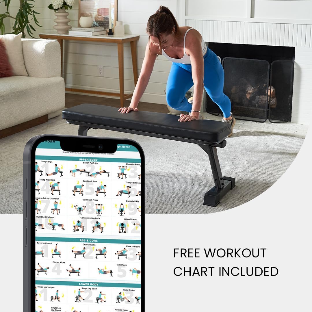 Finer Form Gym Quality Foldable Flat Bench for Multi-Purpose Weight Training and Ab Exercises - Free PDF Workout Chart Included - Image 5