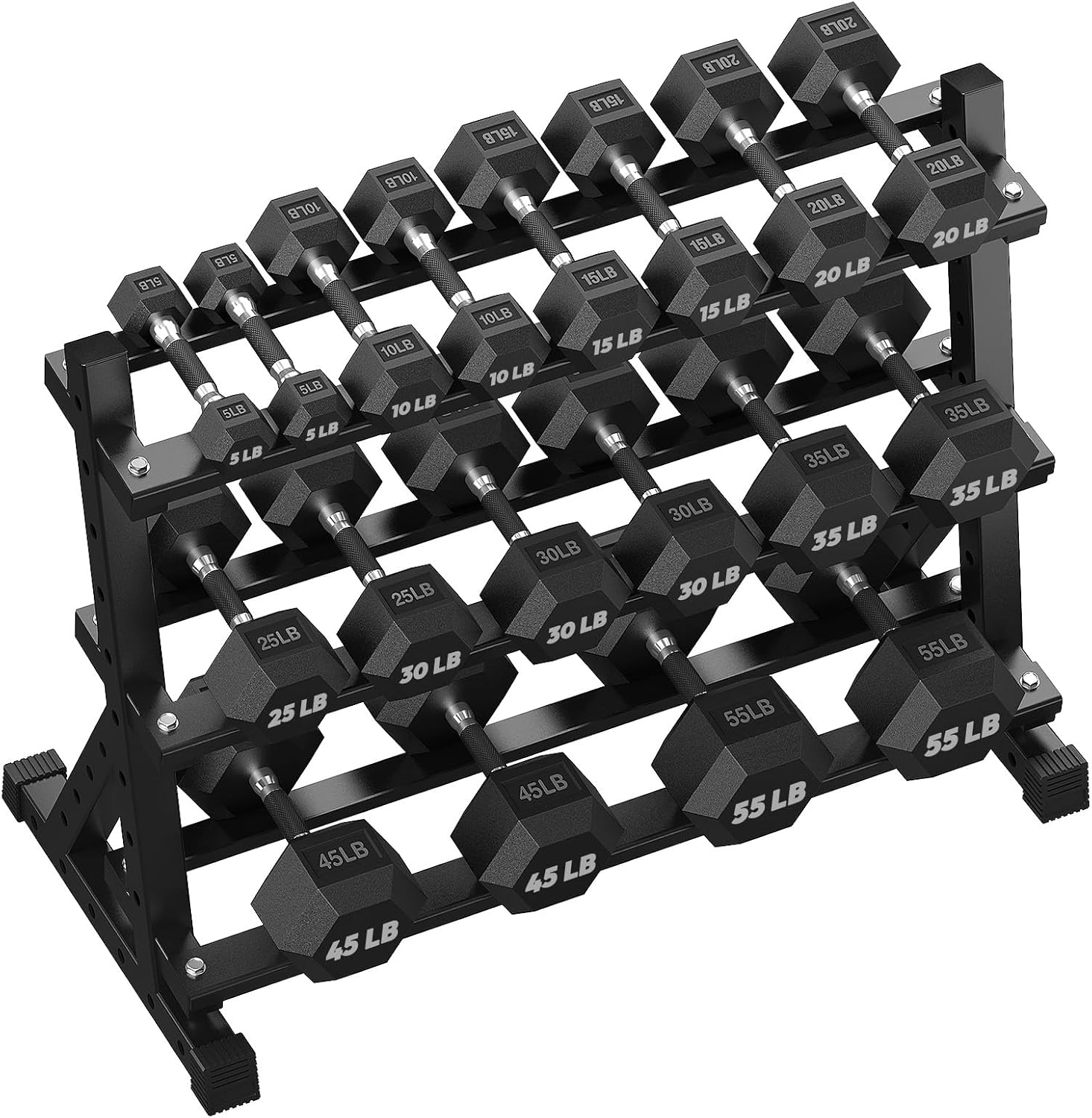 HANDBODE Hex Dumbbell Set with Rack, 480-690 lb, Non-Slip Rubber Grip Handles, Rubber Coated Fixed Weights, Heavy Duty Storage Stand, Hexagon Shape, Multiple Weight Options for Home Gym Strength Training
