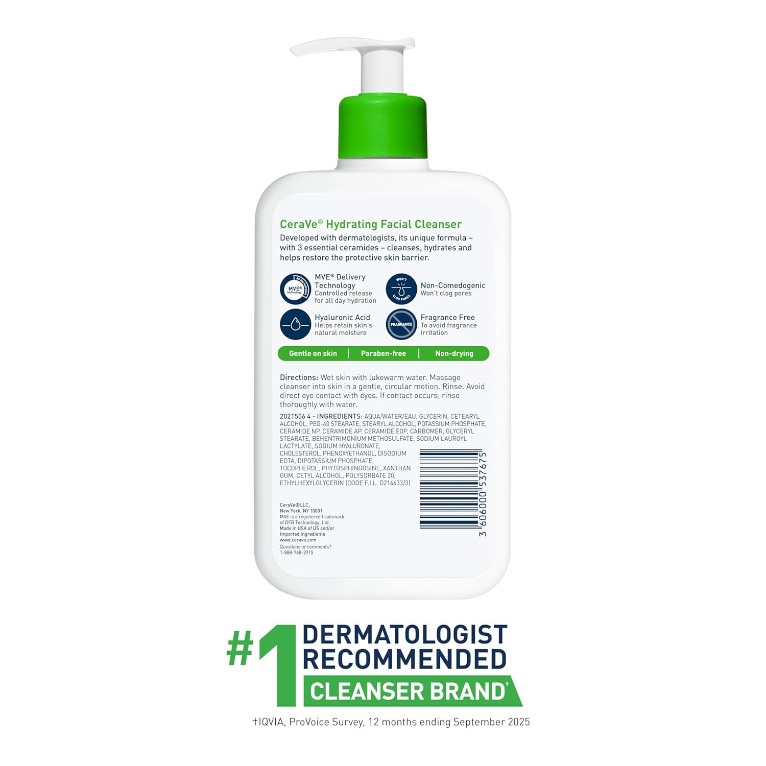 CeraVe Hydrating Facial Cleanser, Moisturizing Face Wash For Dry Skin, Hyaluronic Acid + Ceramides + Glycerin, Hydrating Cleanser For Normal To Dry Skin, National Eczema Association Certified, 16 Oz - Image 7