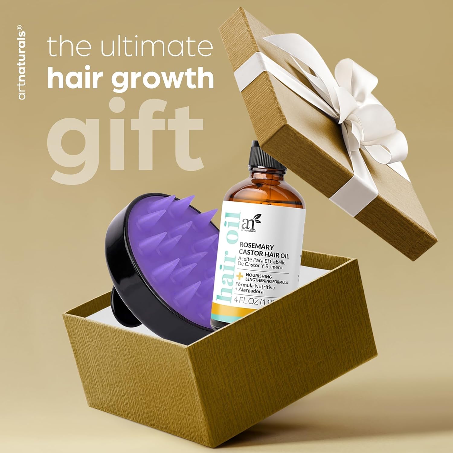 ArtNaturals Organic Rosemary Castor Hair Growth Tonic Oil + Massager Hair Regrowth Set, 4 oz with Coconut & Olive Oil, Scalp Treatment for Dry, Damaged & Split Ends - Image 8
