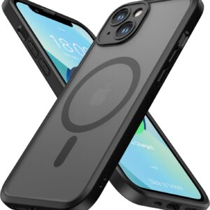 ImpactStrong Magnetic Guard Designed for iPhone 14 Case [Camera Protection] [Military Grade Drop Tested] [Compatible with MagSafe] Slim Translucent Matte Phone Case (6.1″) – Black