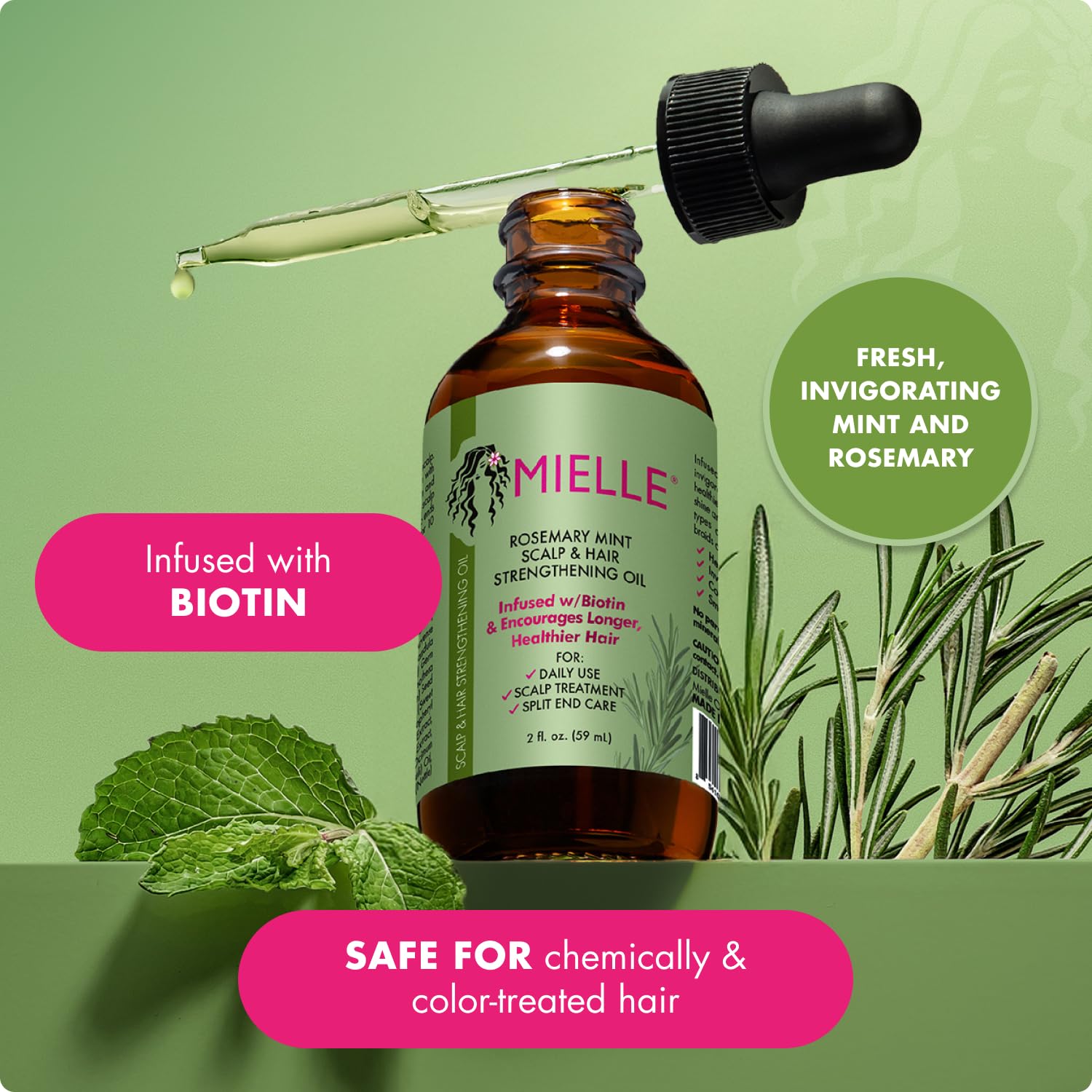 Mielle Organics Rosemary & Mint Hair Oil - Strengthening Biotin Oil Infused Frizzy & Damaged Hair Care - Split Ends & Dry Scalp Treatment to Support Longer, Healthier Strands, 2 Ounce - Image 5