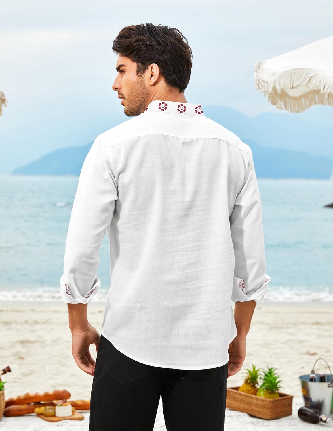 COOFANDY Men's Henley Shirt Vyshyvanka Long Sleeve African Print Shirts Casual Zip Up Cotton Linen Beach Hippie Shirt - Image 4