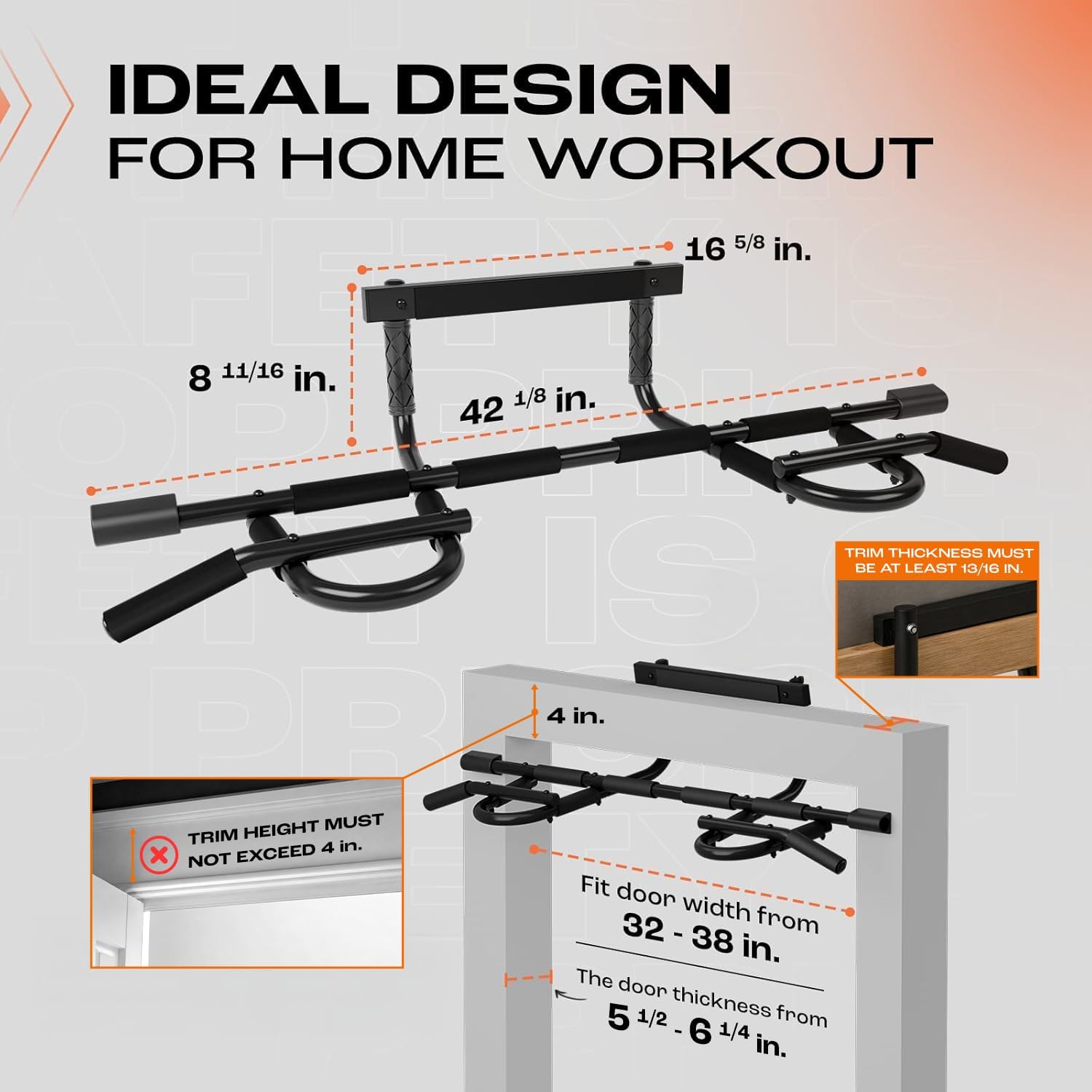 Yes4All Heavy Duty Wall Mounted Pull Up Bar, Over Door Pull Up Bar for Doorway, Multi Grip Chin Up Bar, Sturdy Strength Training Bars & Durable Gym Bar for Home Exercise - Image 5