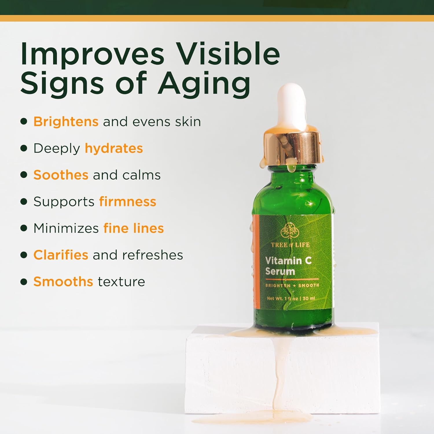 Tree of Life Vitamin C Serum For Face - Brightening Face Oil for Dark & Age Spots - For Dry & Sensitive Skin with Vitamin E for Soft Smooth Glow - Dermatologist Tested, 1 Fl Oz - Image 4