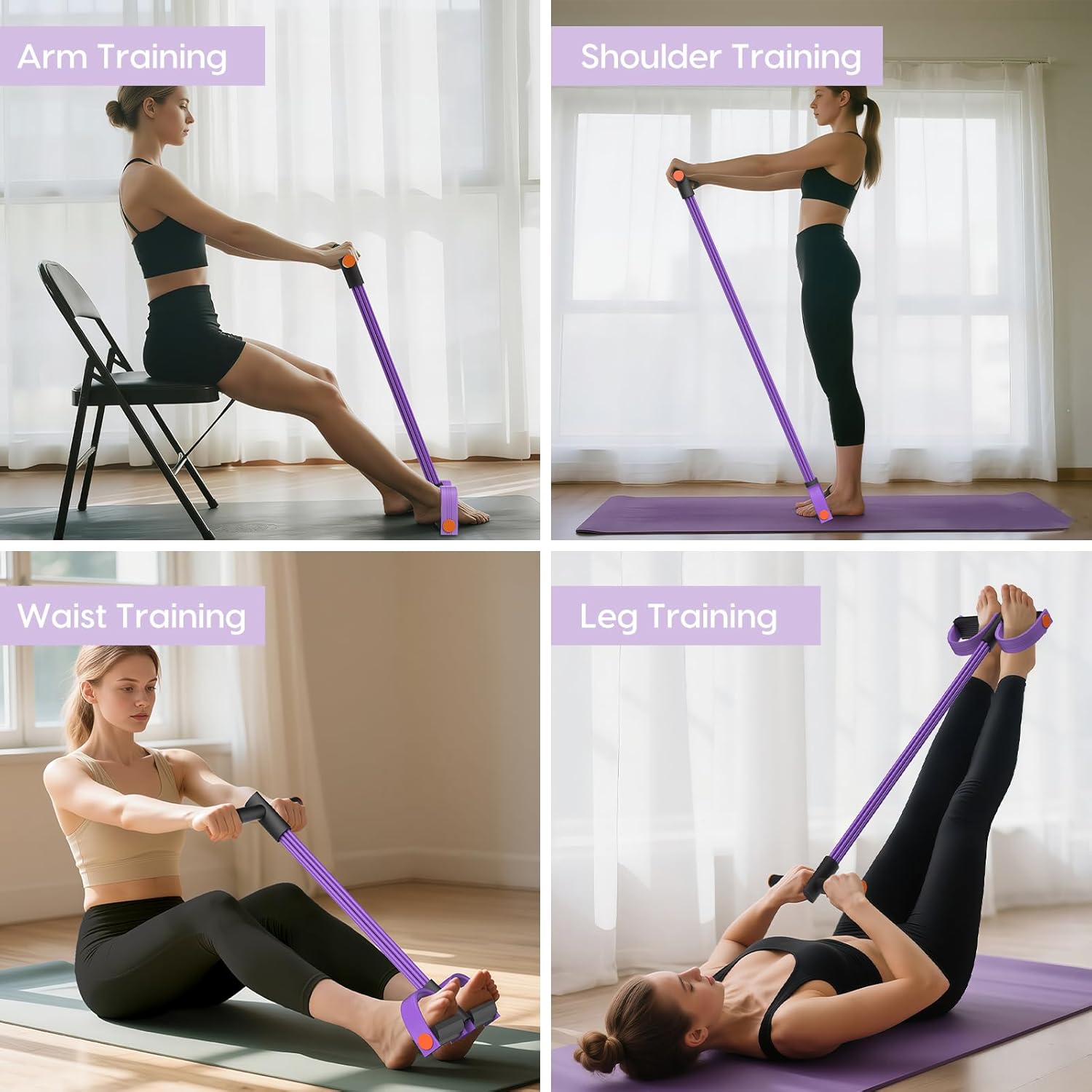 Resistance Bands with Handles, 6-Tube Elastic Pedal Resistance Band for Working Out, Durable Natural Rubber Exercise Bands, Multifunction Exercise Equipment for Abdomen, Waist, Arm, Leg Stretching - Image 5