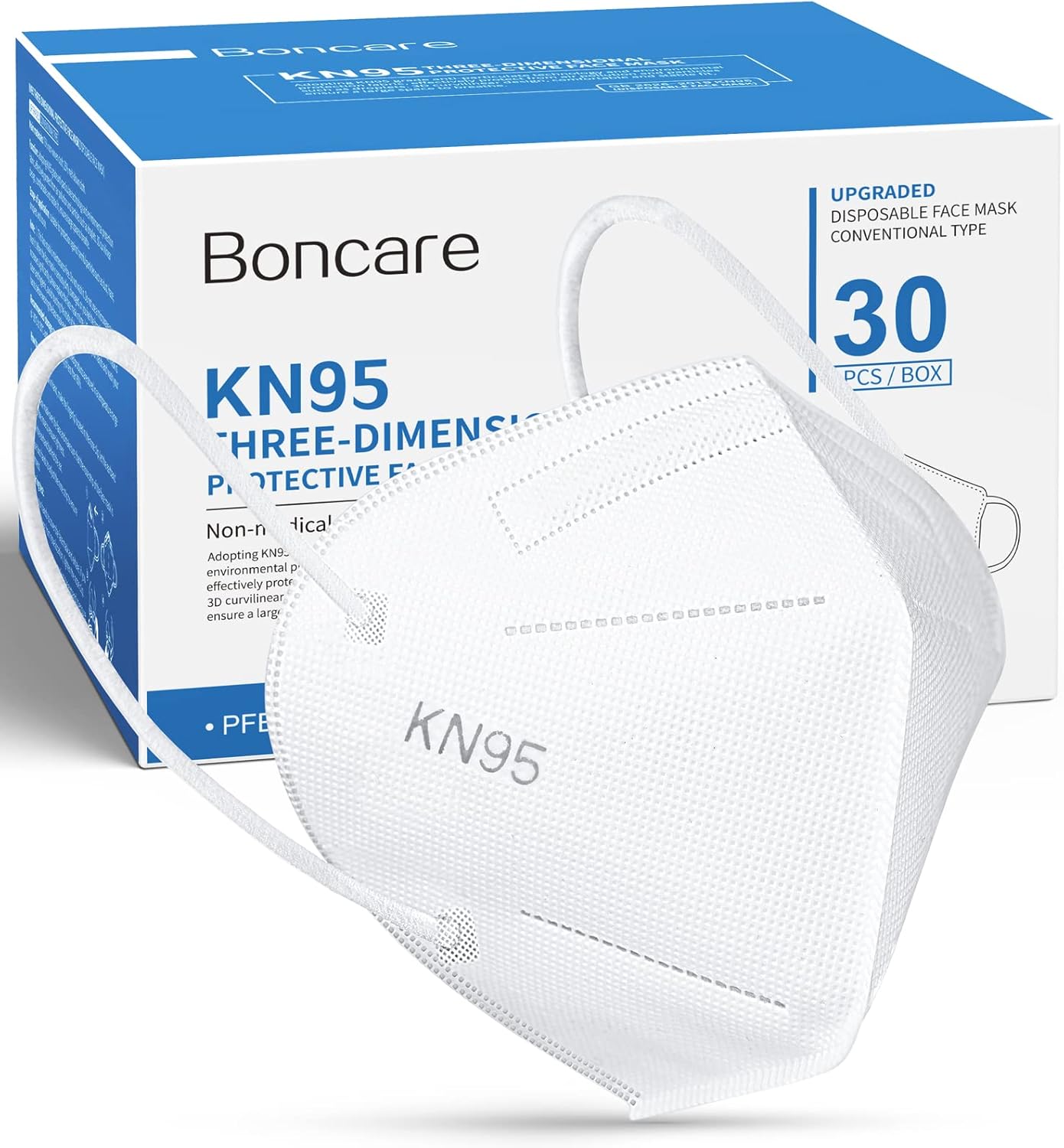 Boncare KN95 Face Mask 30 PCs, 5-Layer Face Mask for Men & Women, Updated Breathable, Comfortable (White)