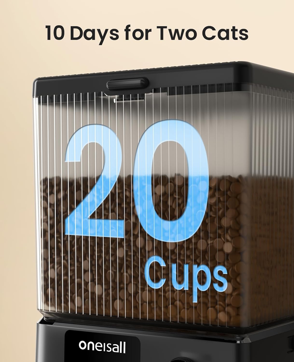 oneisall Automatic Cat Feeder with 5G WiFi, Automatic Cat Food Dispenser for 2 Cats Small Pets, 20 Cups/5L Timed Dry Food Dispenser with App Control - Image 6