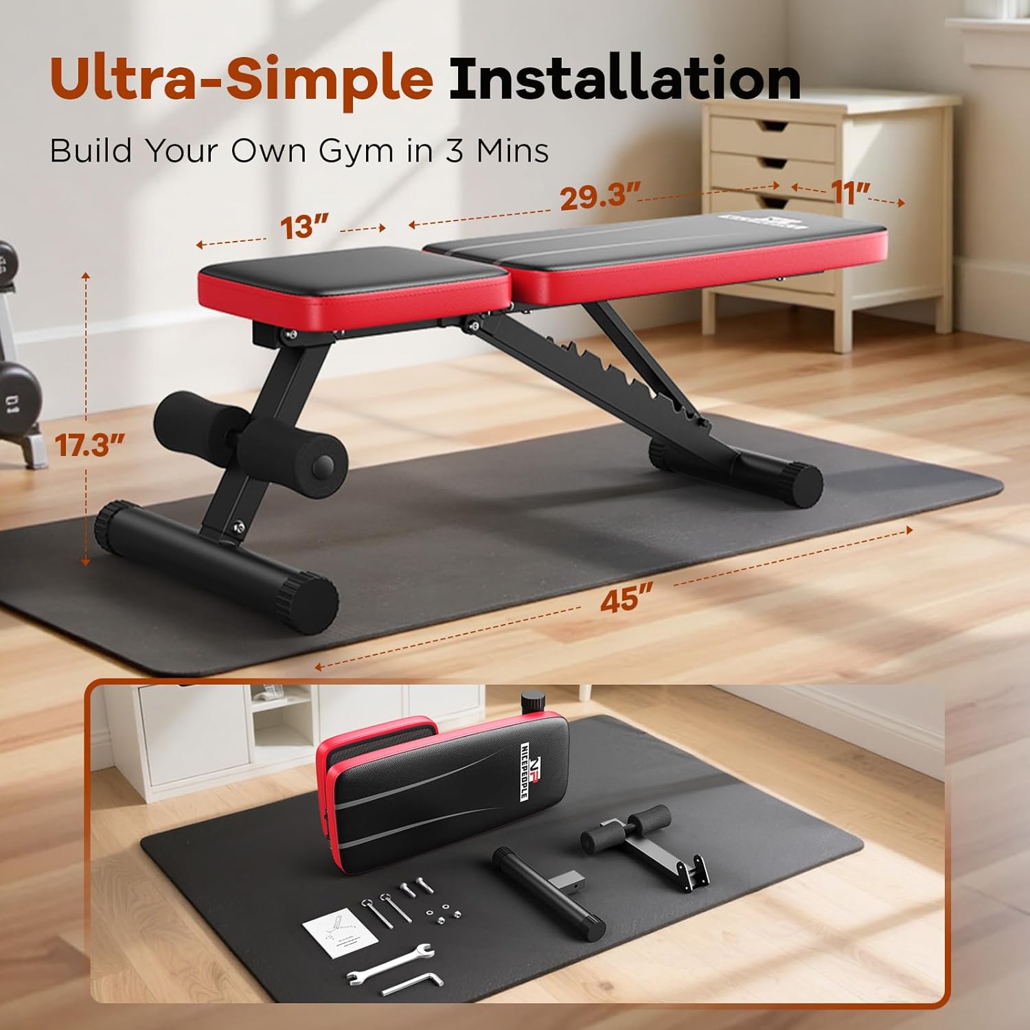 NICEPEOPLE Adjustable Weight Bench for Home Gym, 660LBS Capacity Workout Bench with 8 Backrests for Chest Shoulders Arms, Compact and Foldable Strength Bench for Small Space Apartment Room - Image 9