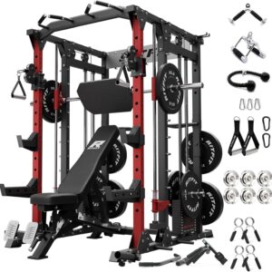 RitFit Buffalo Smith Machine Package, All-in-One Power Cage with Weight Stack , Power Rack with Cable Crossover & Leg Press Attachment for Home Gym
