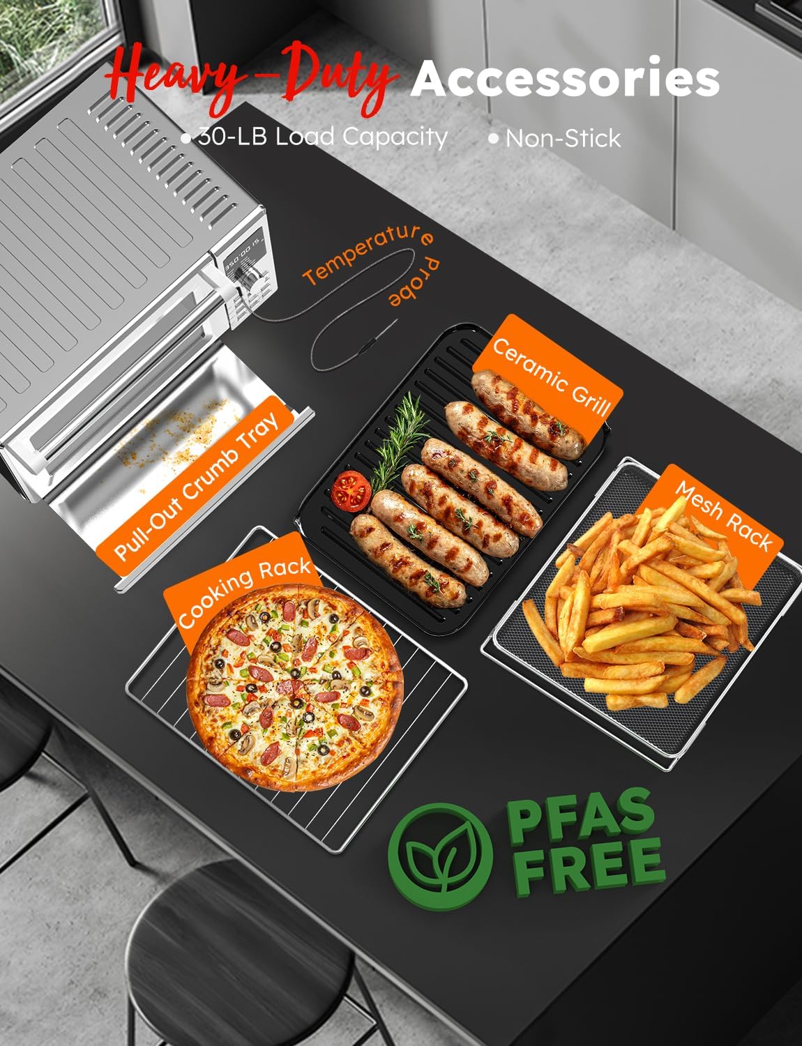 Nuwave Bravo XL Pro Air Fryer Toaster Oven with Grill Combo, 2025 New Ultra-Fast Convection System, 35% Crispier, 2X More Even, 142 Presets, 50-500F, Smarter Probe, PFAS Free, 30QT, Stainless Steel - Image 10
