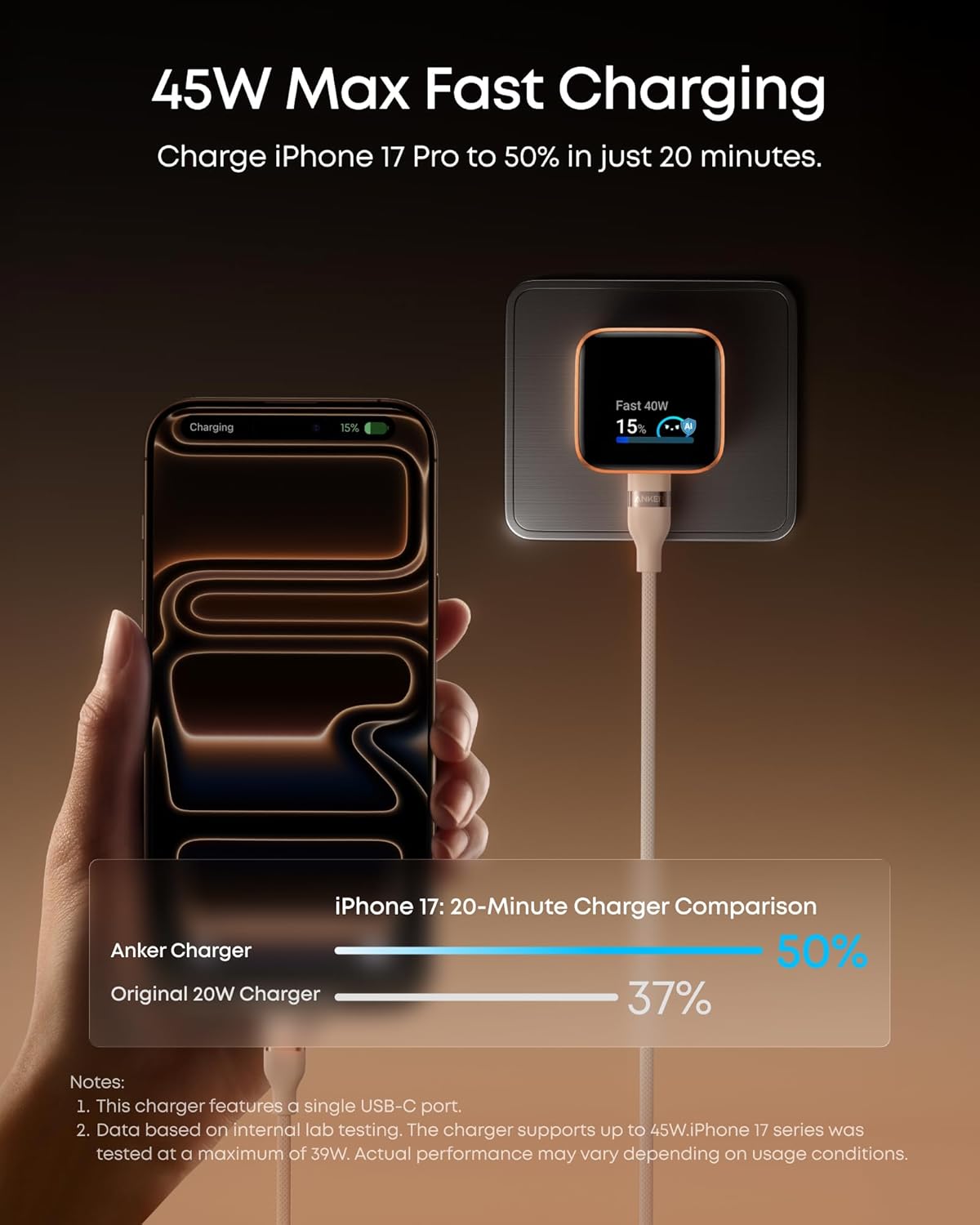 Anker Smart Display Charger, Anker Nano USB C Charger Block, 45W Max GaN Phone Charger,180° Foldable Plug,Smart Recognition,Built-in Care Mode,for iPhone17/16/15(Non-Battery,One USB-C Port,No Cable) - Image 3