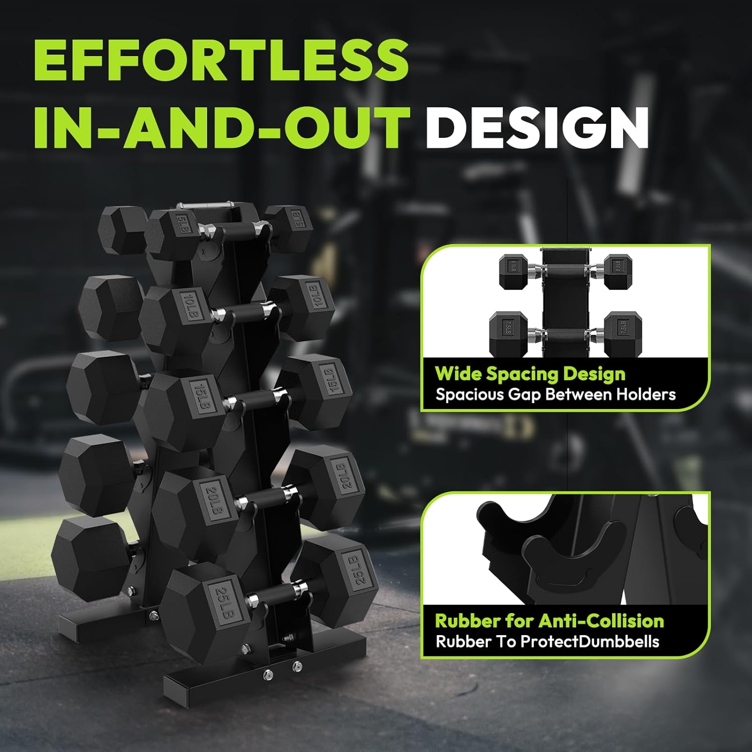 HANDBODE Hex Dumbbell Sets with Rack, 100-165 lb Rubber Encased Dumbbells for Strength Training, Exercise & Fitness, Home Gym Weight Set with Rack - Image 4