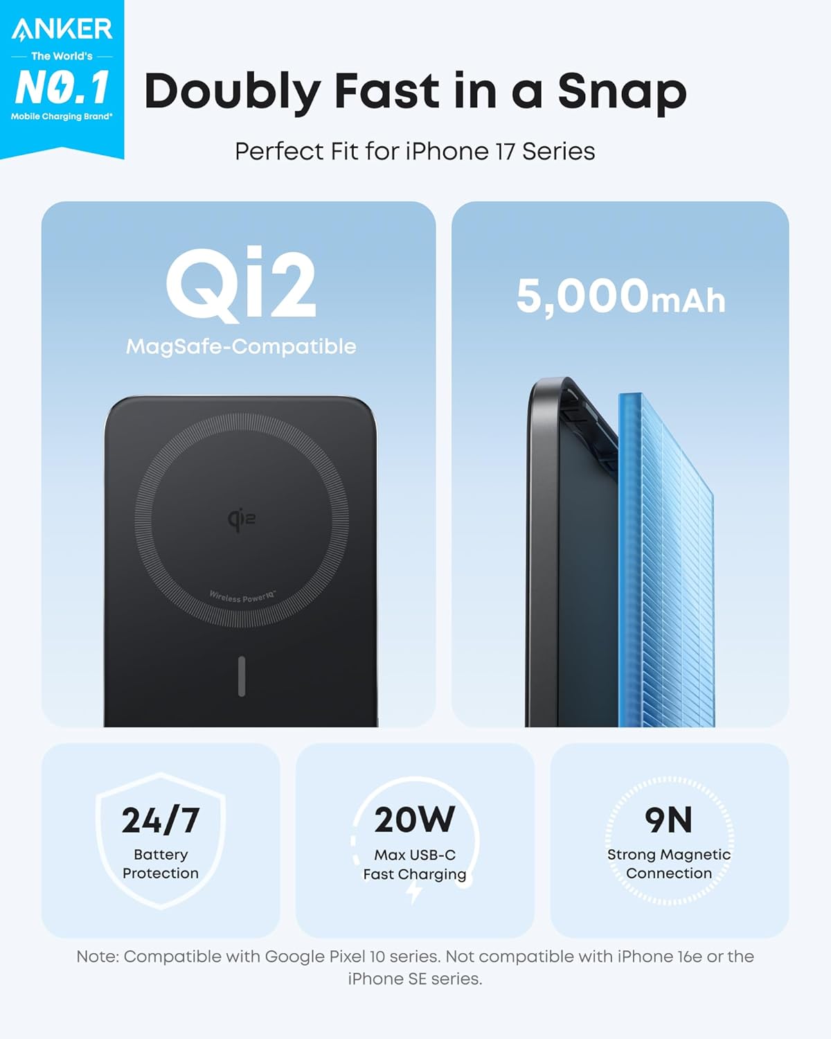 Anker Nano MagSafe Portable Charger, Ultra-Slim 5,000mAh Magnetic Wireless Power Bank, Qi2-Certified 15W Max, Compact for Travel, Ergonomic Design, for iPhone 17/16 Series, and More - Image 2